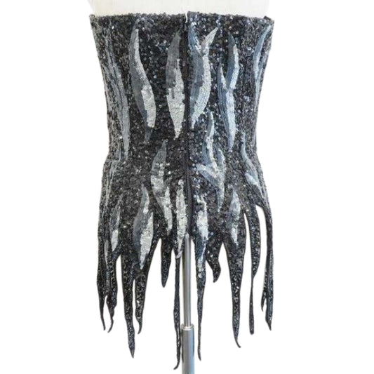 Jean Louis Scherrer Flame Beaded Halterneck Fringe Evening Bustier Top