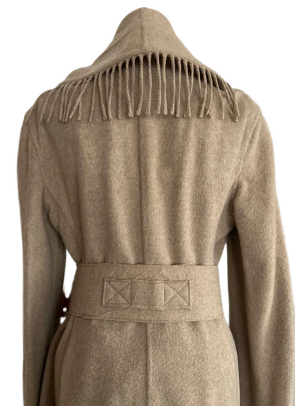 ERMMANO SCERVINO 100% cashmere beige fringe coat w matching belt