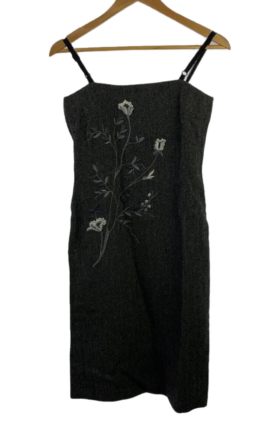 Dolce & Gabbana Camisole Tweed Wool dress w floral embroidery