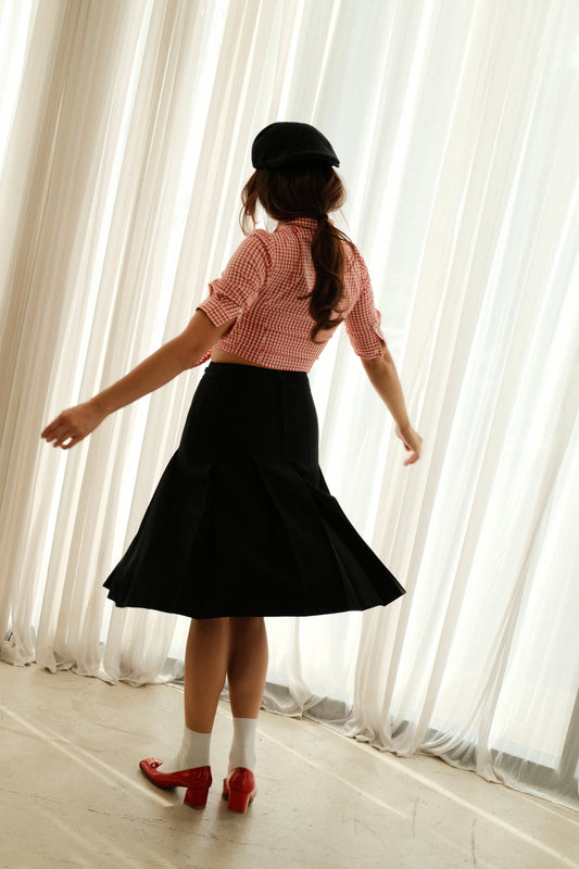 Celine Black Wool Pleated Gold Chain Midi Skirt