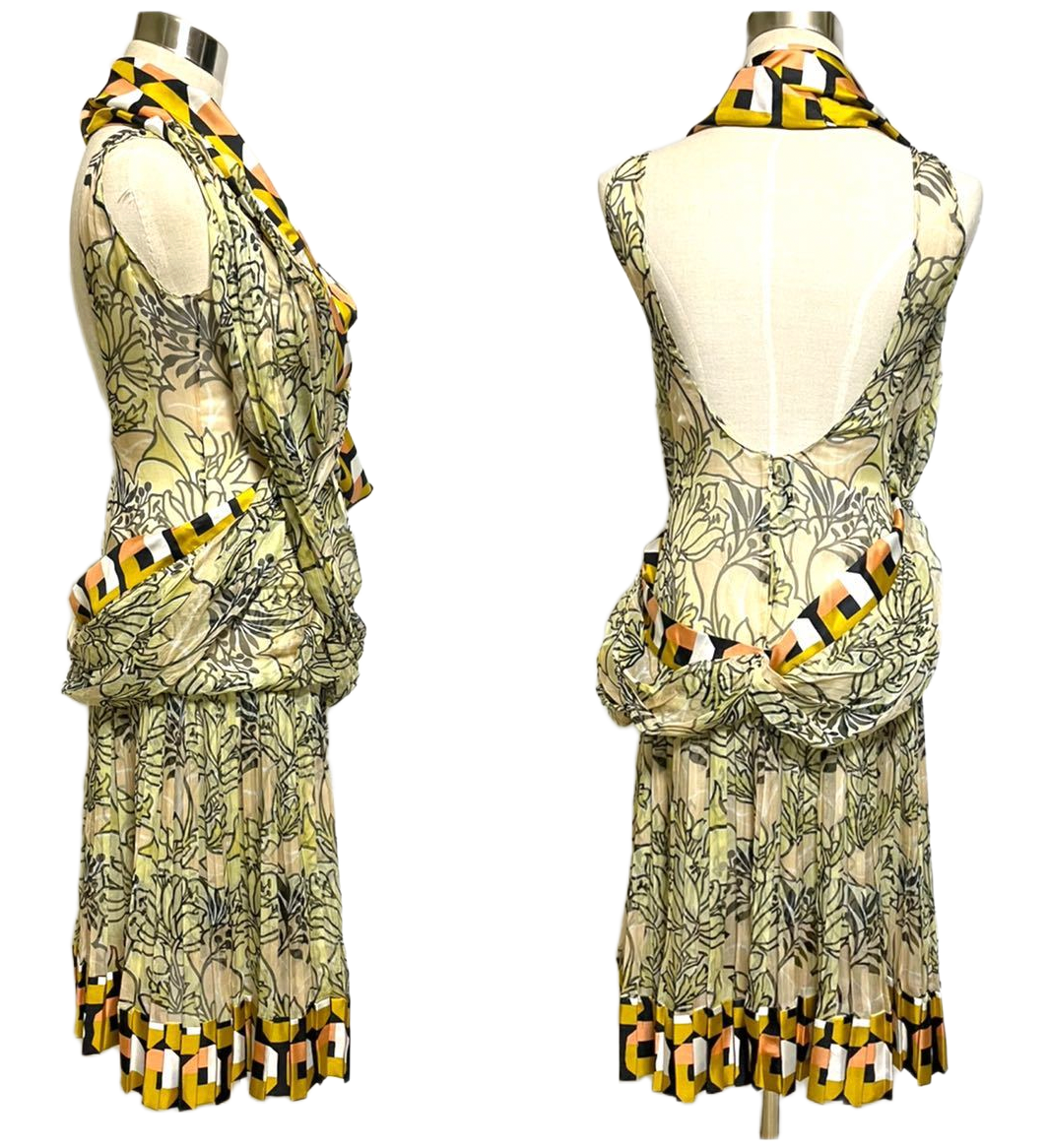 Prada sleeveless chiffon pleated flower dress