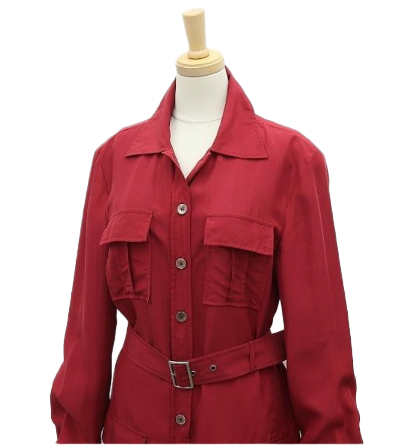 Philosophy Alberta Ferretti Belted Shirt Dress Silk Red