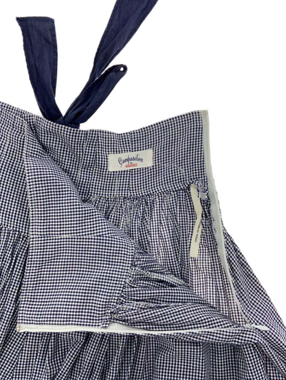 Kenzo Composition by Kenzo Navy White Checkered Drop Waist Gathered Skirt