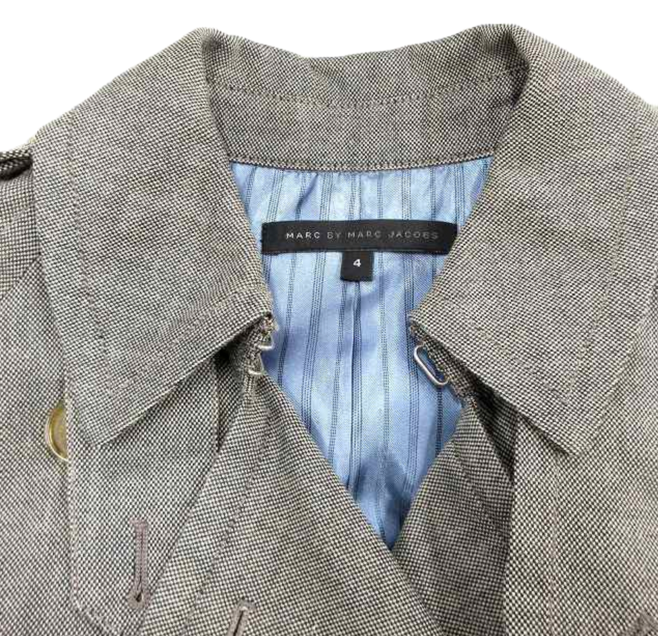MARC by MARC JACOBS Silk Cotton Trench Coat Long Outerwear Size 4 Gray