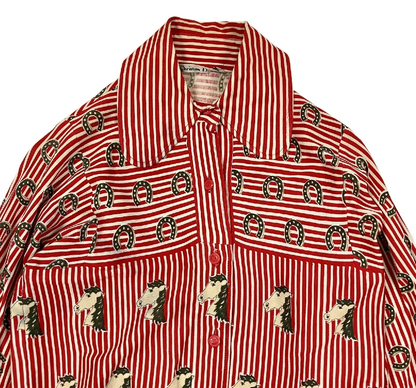 Christian Dior Long Sleeve Shirt Tops Pattern Horseshoe Red blouse