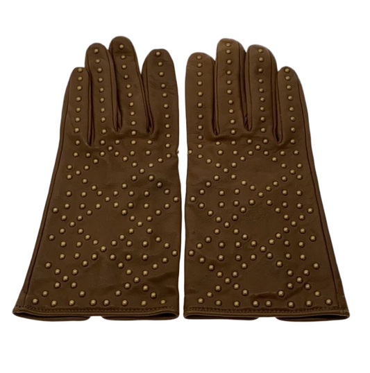 Christian Dior Gold Studded Tan Leather Gloves