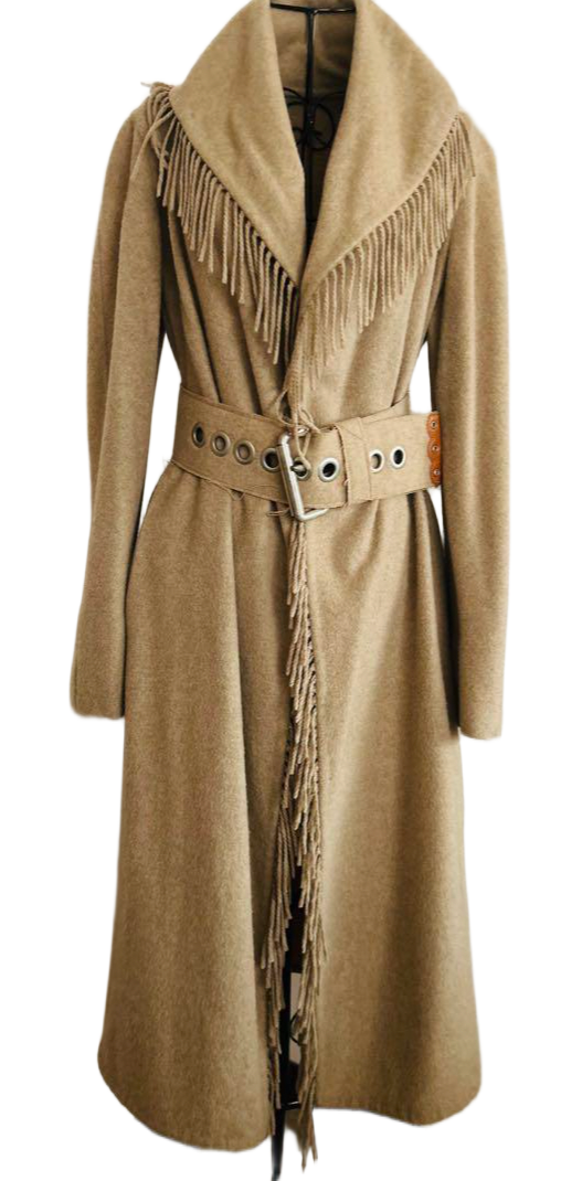 ERMMANO SCERVINO 100% cashmere beige fringe coat w matching belt