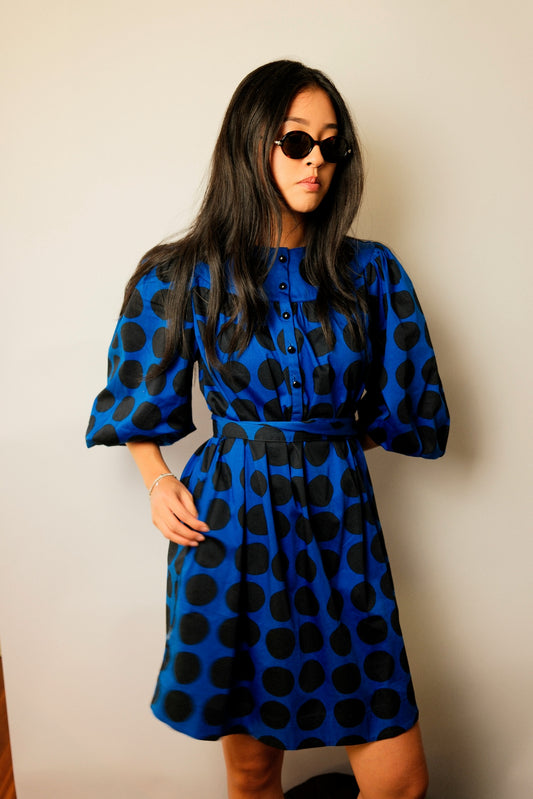 Kate Spade Blue Puff SS Polka Dot Dress