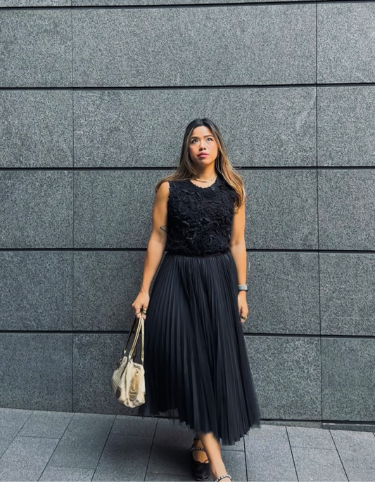 Comme Des Garcons Overlay Tulle Maxi Pleated Skirt