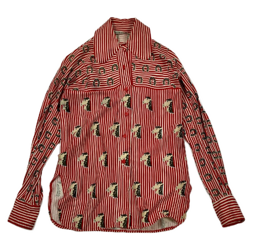 Christian Dior Long Sleeve Shirt Tops Pattern Horseshoe Red blouse