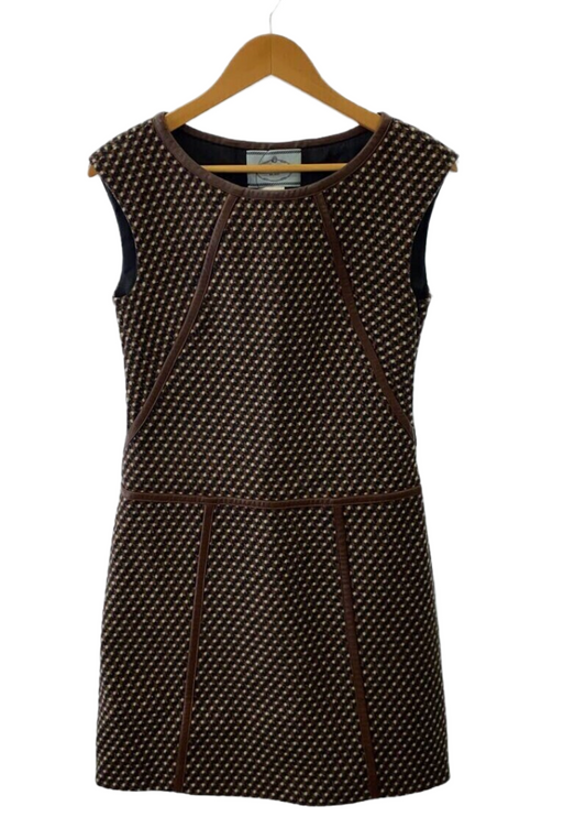 Prada Tweed Leather Trim Sless Dress
