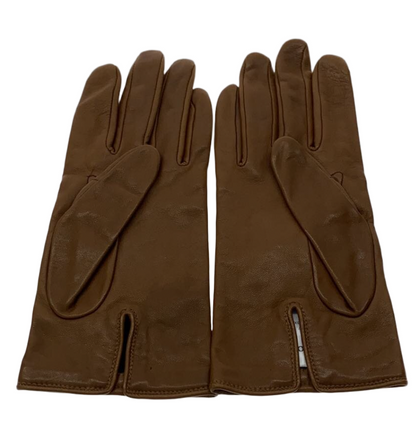 Christian Dior Gold Studded Tan Leather Gloves