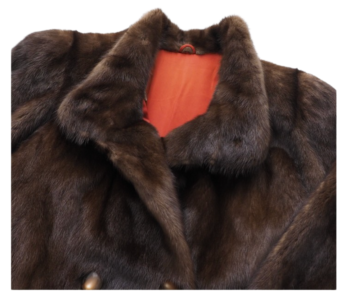 Mahogany Mink Fur Coat Fitted Jacket w Buttons