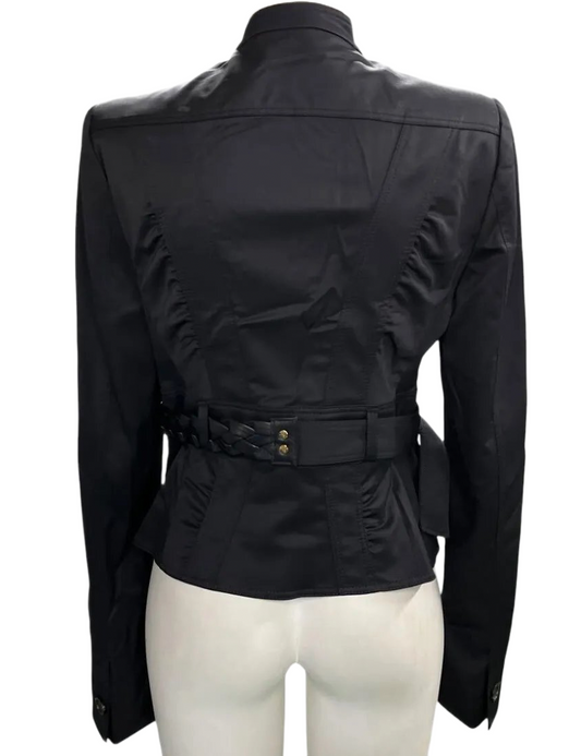 Gucci Military Pocket Shoulder Pad Jacket w Horse Loop Leather woven Belt