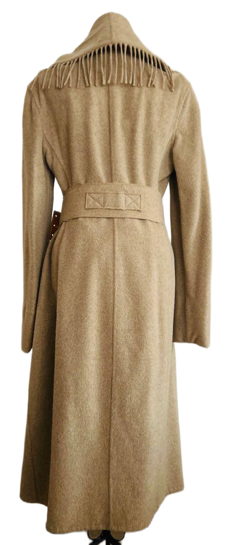 ERMMANO SCERVINO 100% cashmere beige fringe coat w matching belt