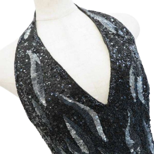 Jean Louis Scherrer Flame Beaded Halterneck Fringe Evening Dress