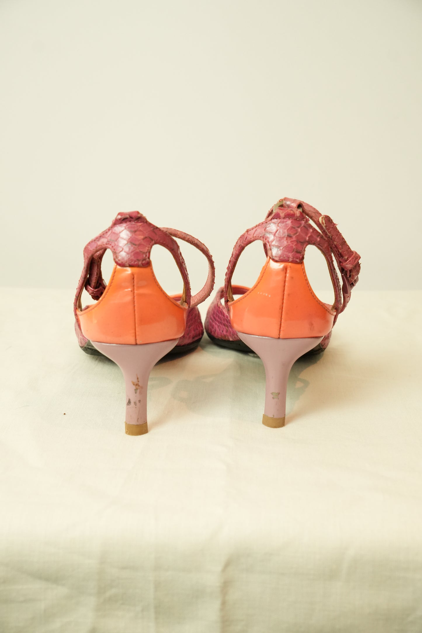 Prada Snakeskin Print Open Toe Ankle Strap Sandals Sz 7.5