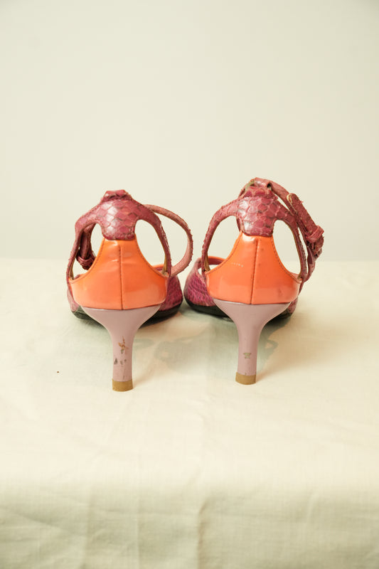Prada Snakeskin Print Open Toe Ankle Strap Sandals Sz 7.5