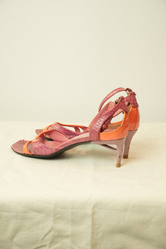 Prada Snakeskin Print Open Toe Ankle Strap Sandals Sz 7.5