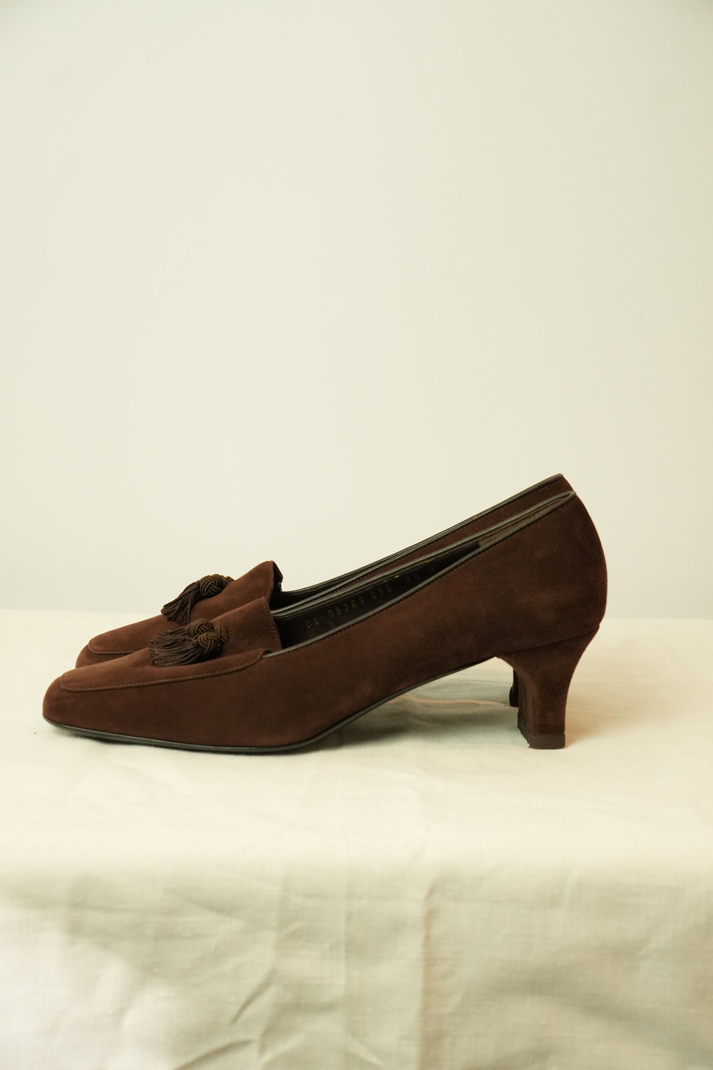 Salvatore Ferragamo Suede Tassel Heel Loafers
