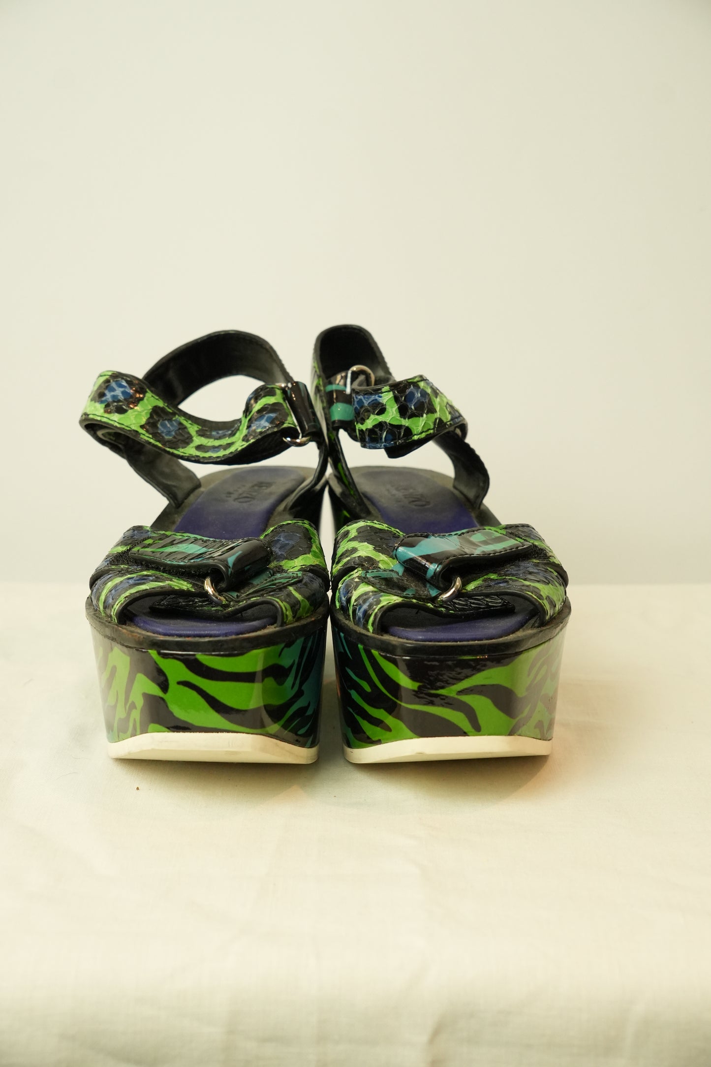 Kenzo Blue Green Leopard Print Wedges Sz36.5