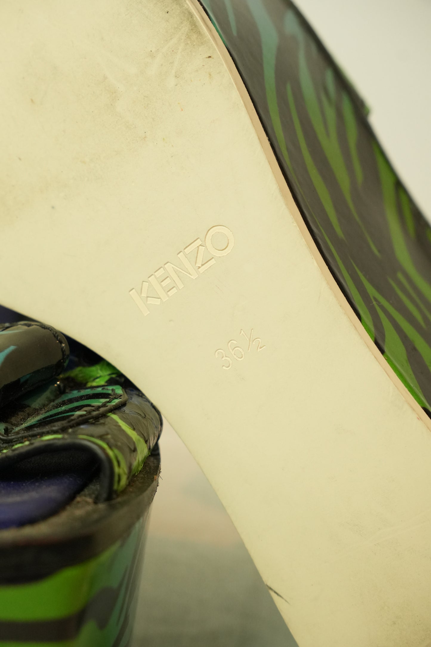 Kenzo Blue Green Leopard Print Wedges Sz36.5