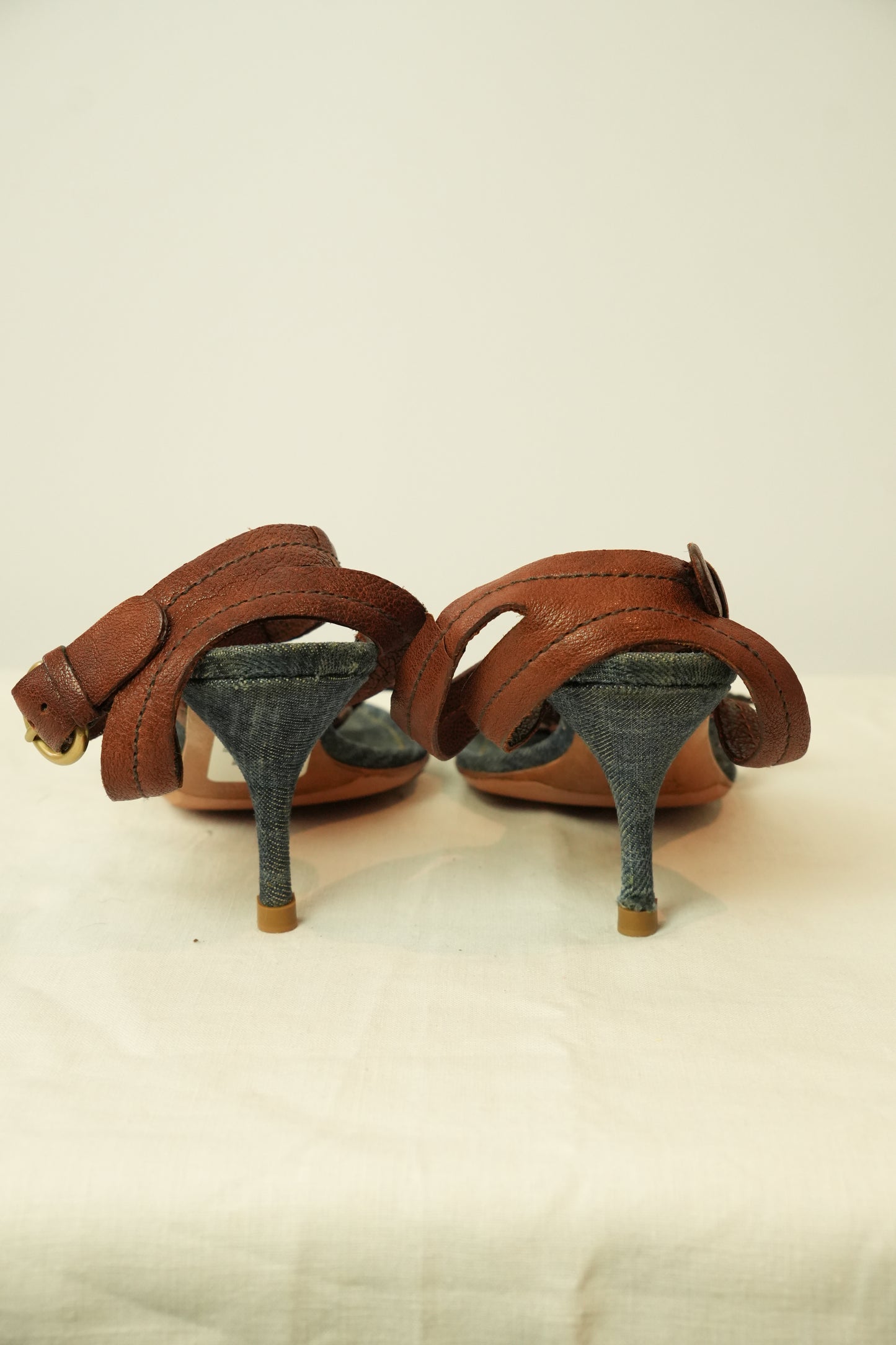 Miu Miu Floral Denim Leather Sandals Sz 40