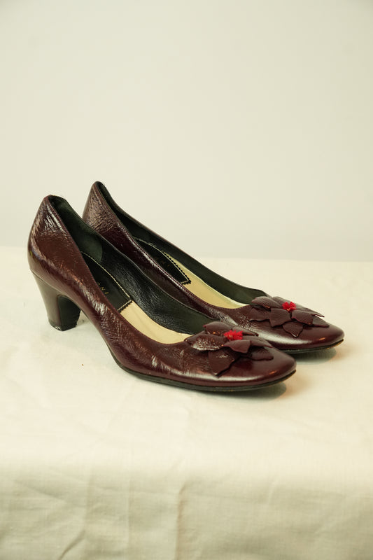 Nebuloni Burgundy Floral Ballet Heels Sz 36