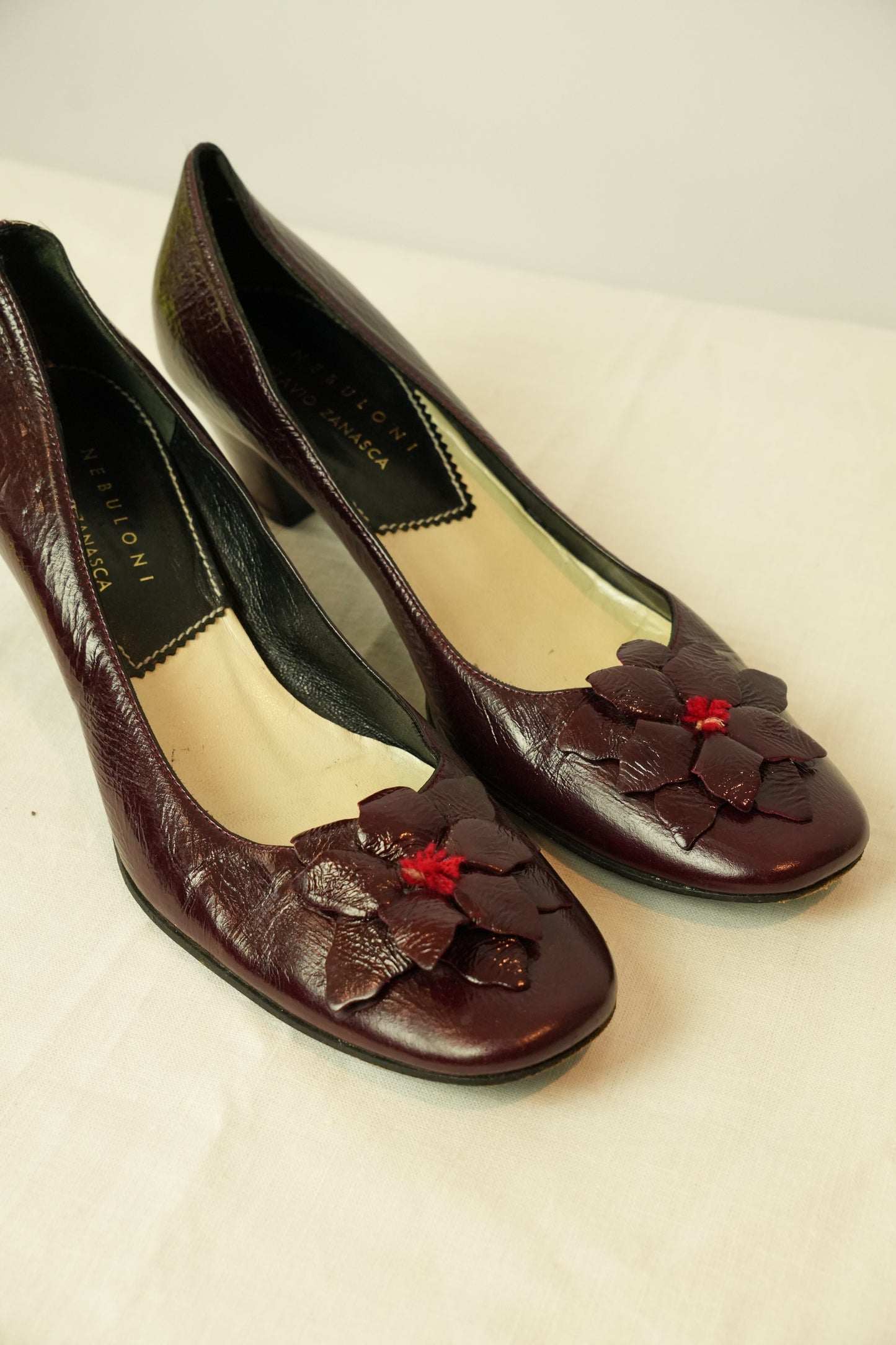Nebuloni Burgundy Floral Ballet Heels Sz 36