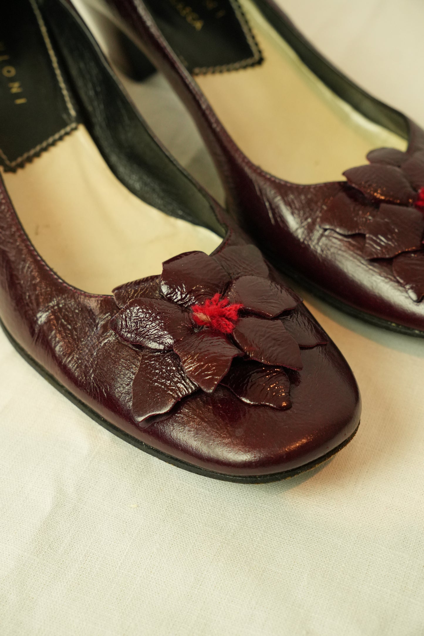 Nebuloni Burgundy Floral Ballet Heels Sz 36