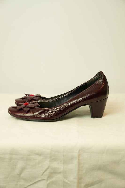 Nebuloni Burgundy Floral Ballet Heels Sz 36