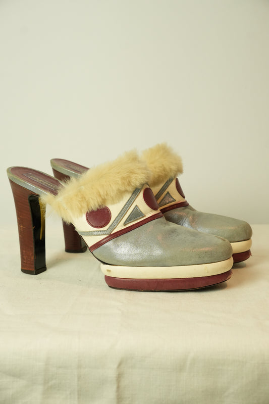 Emilio Pucci Leather Platform Mule Heels Multi Colored Size 38.5 8.5
