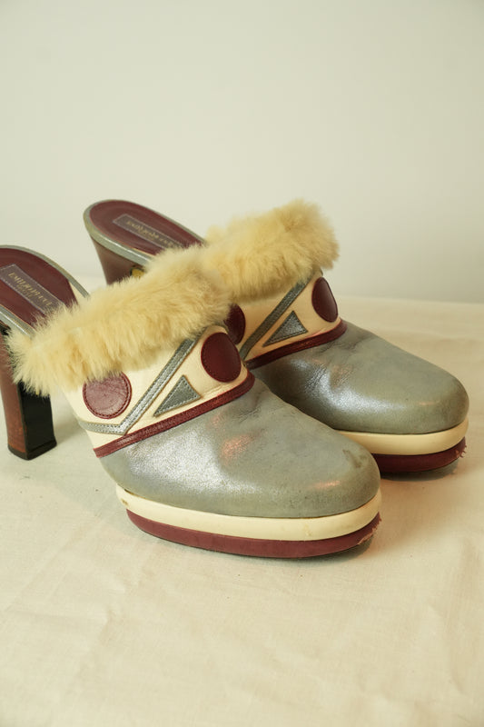 Emilio Pucci Leather Platform Mule Heels Multi Colored Size 38.5 8.5