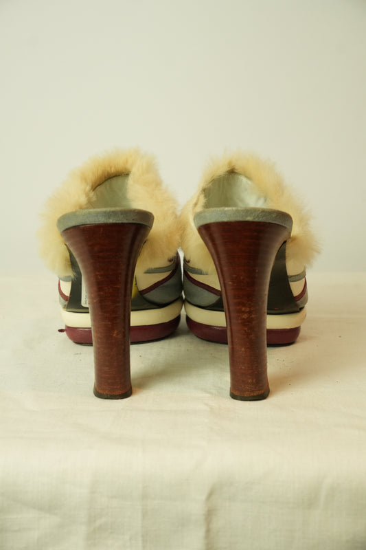 Emilio Pucci Leather Platform Mule Heels Multi Colored Size 38.5 8.5