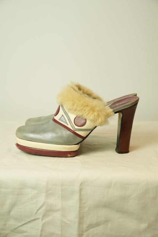 Emilio Pucci Leather Platform Mule Heels Multi Colored Size 38.5 8.5