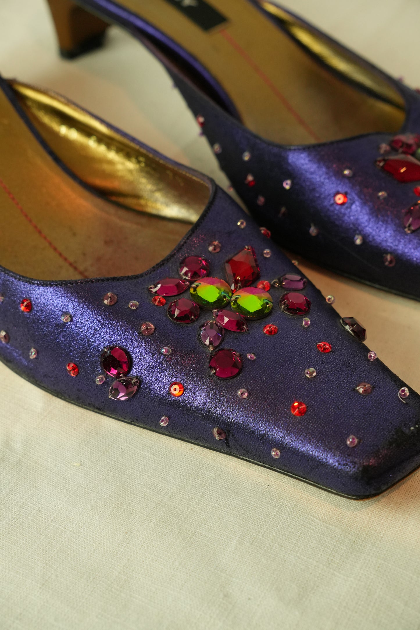 DKNY Satin Jewel Mule Heels Sz 7.5