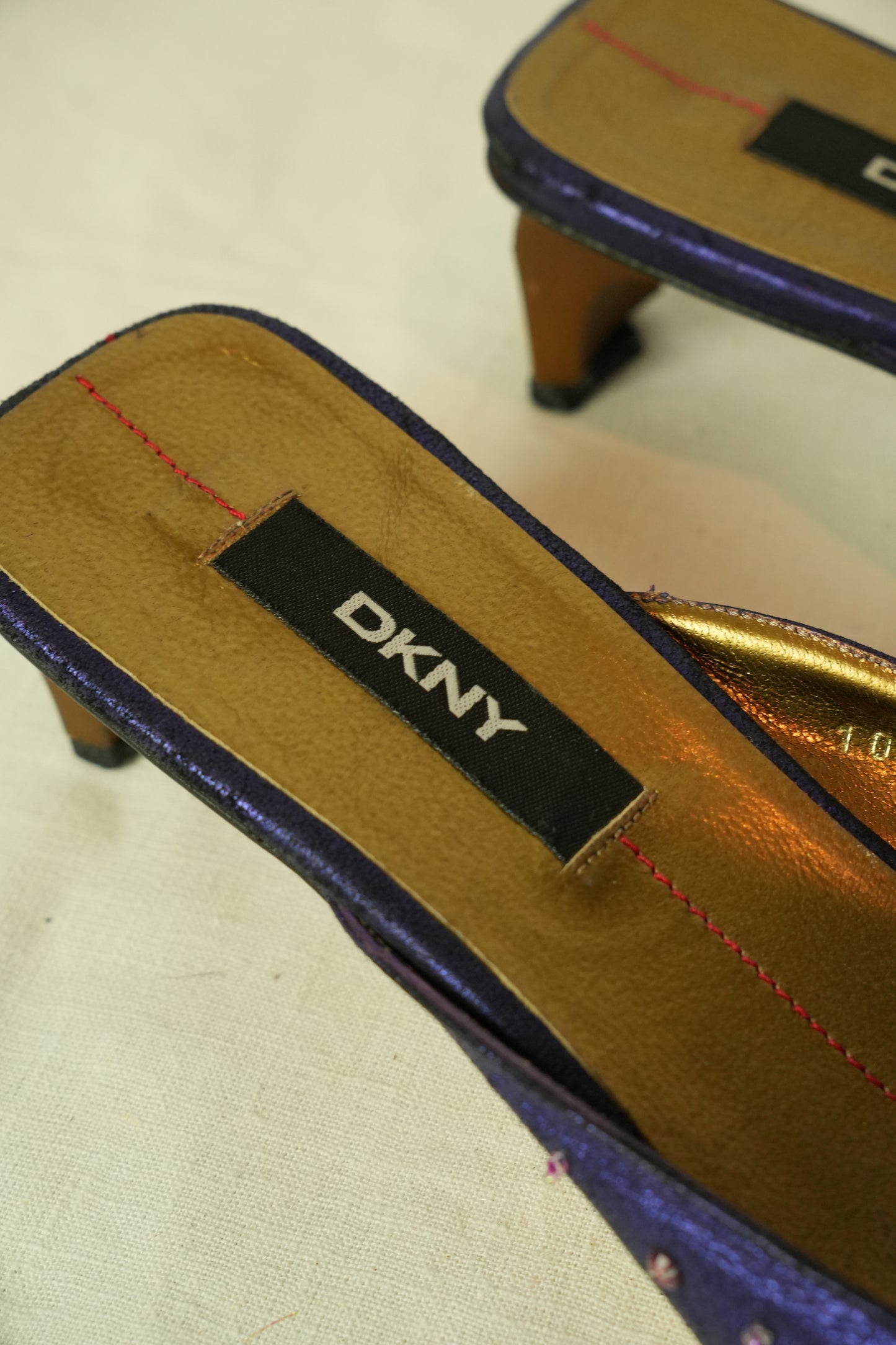 DKNY Satin Jewel Mule Heels Sz 7.5