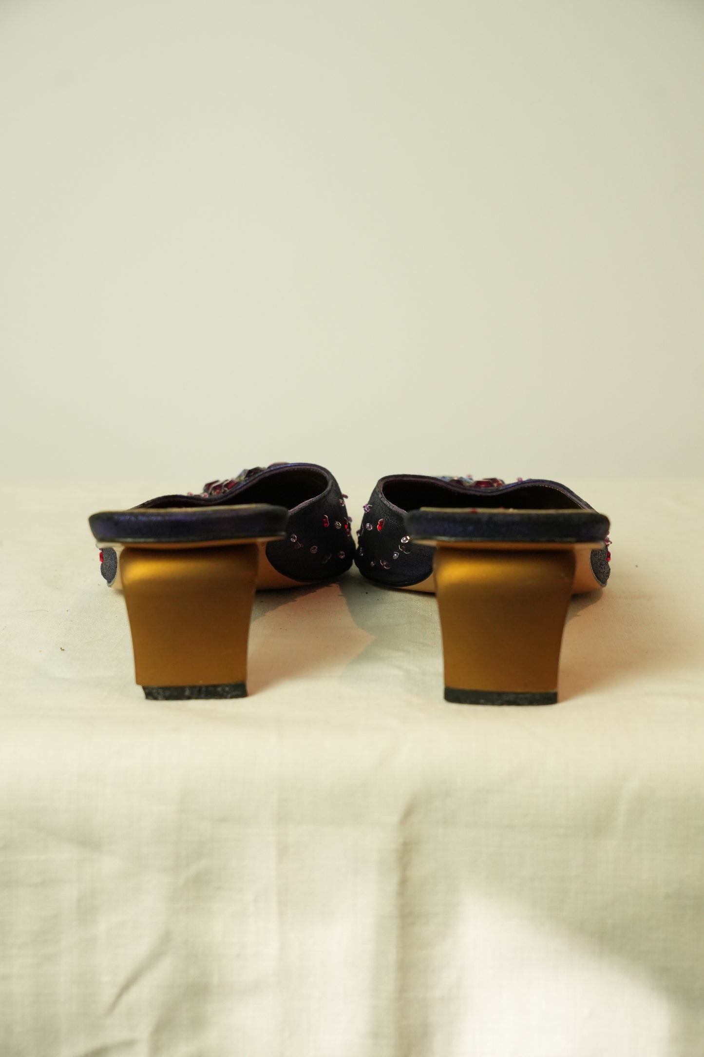 DKNY Satin Jewel Mule Heels Sz 7.5