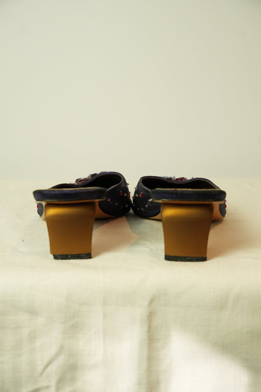 DKNY Satin Jewel Mule Heels Sz 7.5