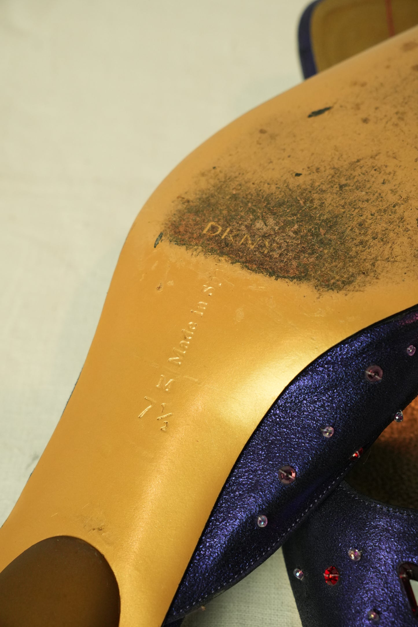 DKNY Satin Jewel Mule Heels Sz 7.5