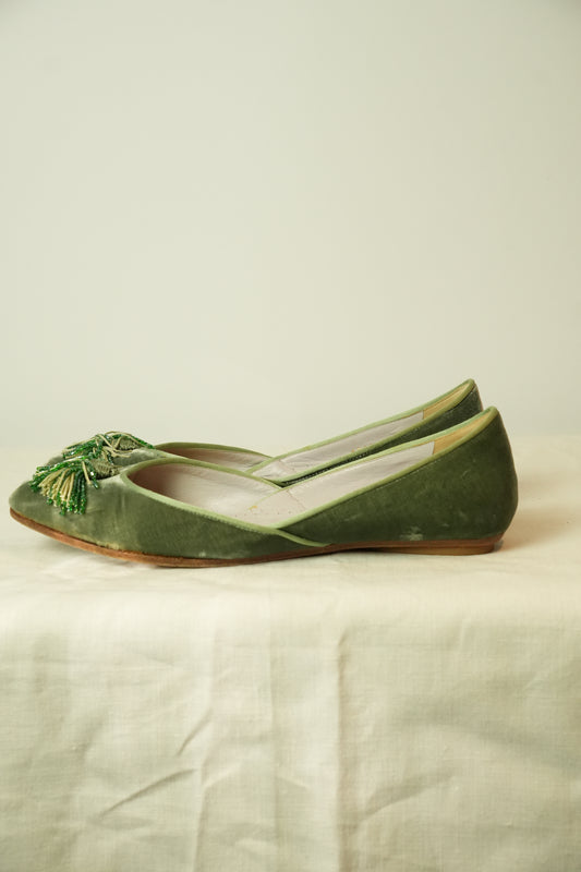 Etro Velvet Flats w Beaded Tassel Sz 38