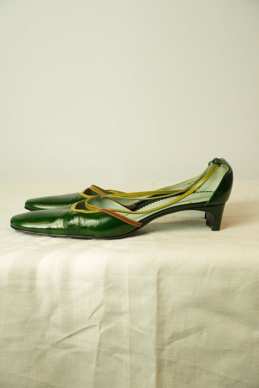 Sigerson Morrison Green Patent Leather Point Toe Kitten Heels Sz 7.5