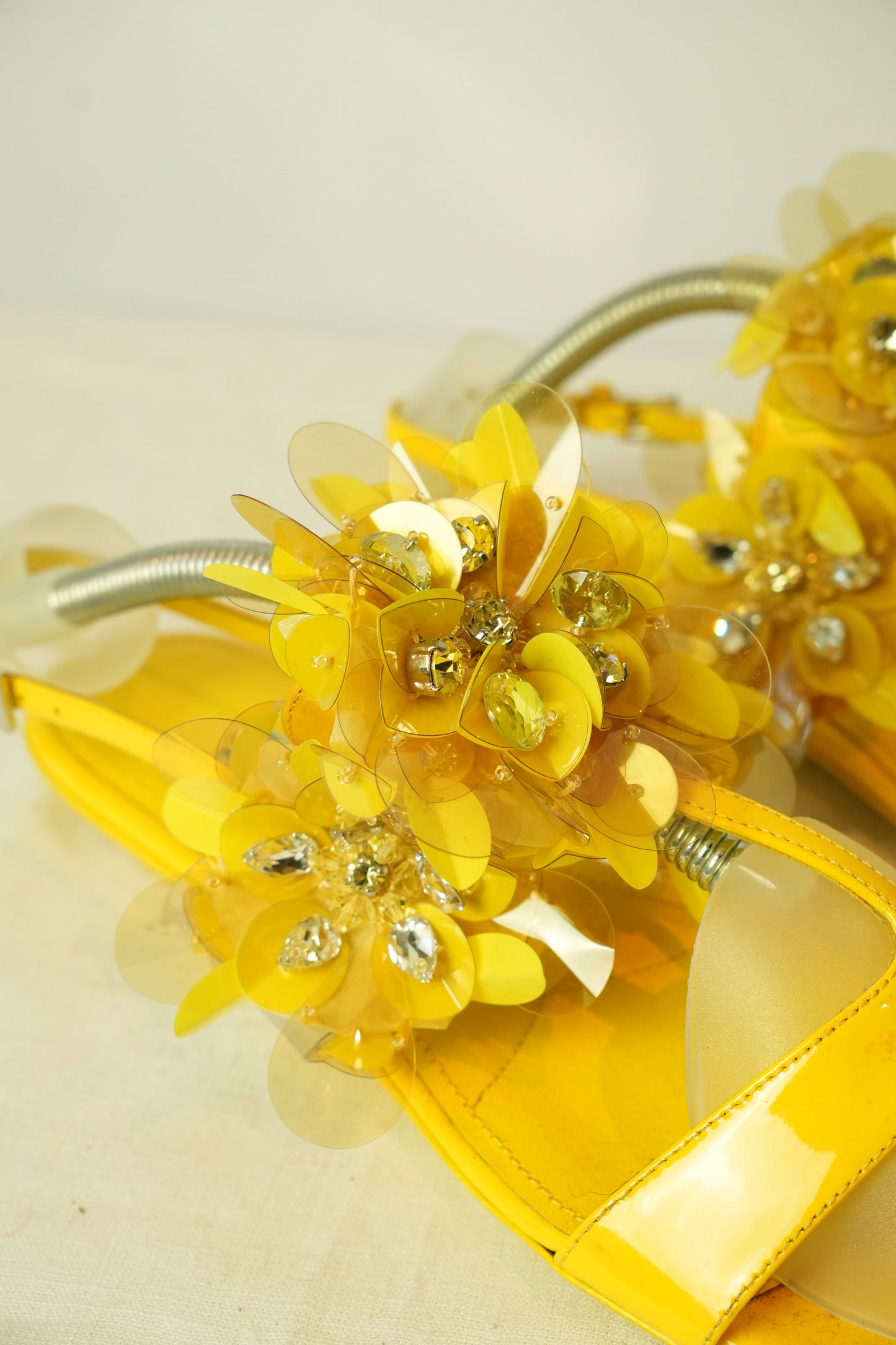Prada Flower Enamel Yellow Sandals Sz 38.5