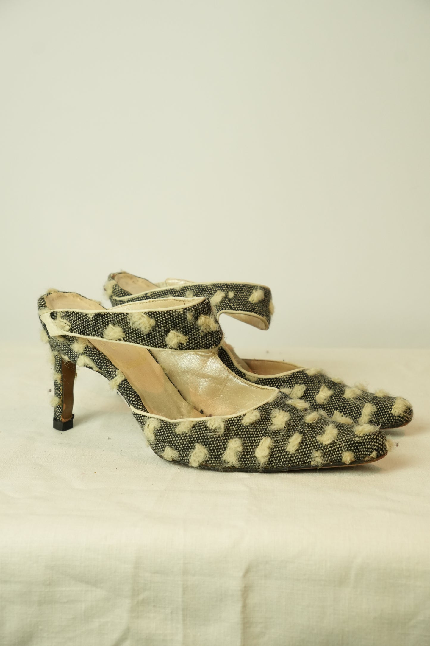 Christian Dior Tweed Dot Point Toe Heels