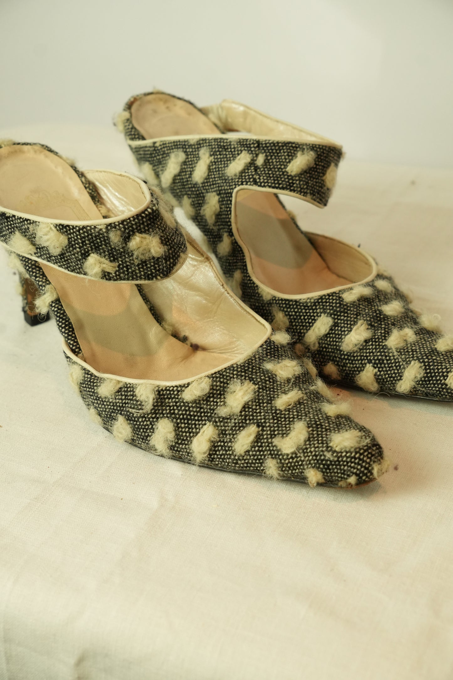 Christian Dior Tweed Dot Point Toe Heels
