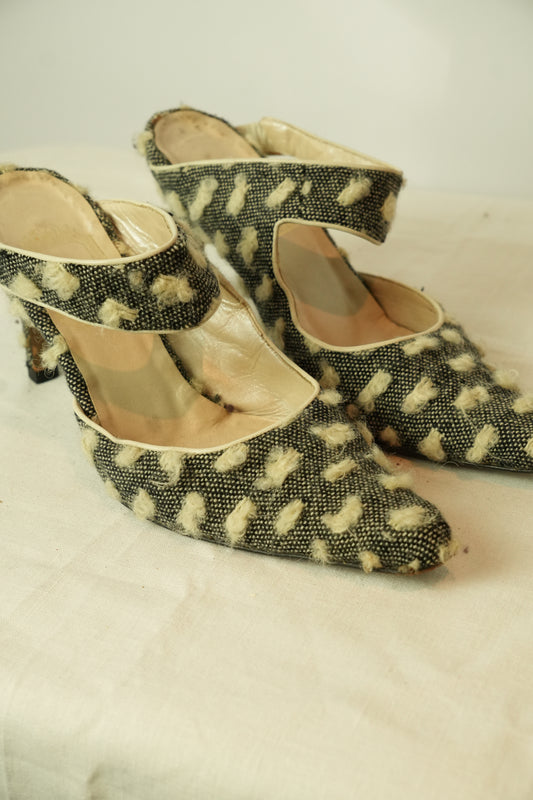 Christian Dior Tweed Dot Point Toe Heels Sz36.5