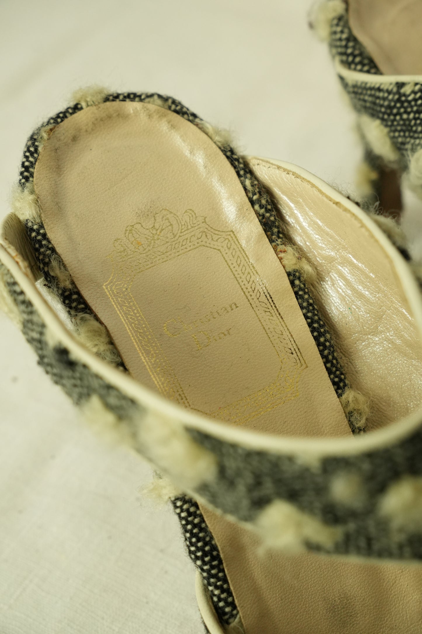Christian Dior Tweed Dot Point Toe Heels