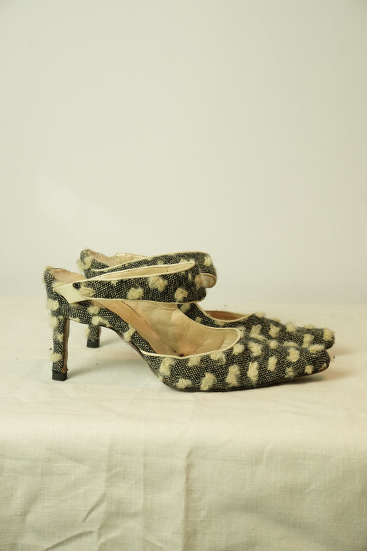 Christian Dior Tweed Dot Point Toe Heels Sz36.5