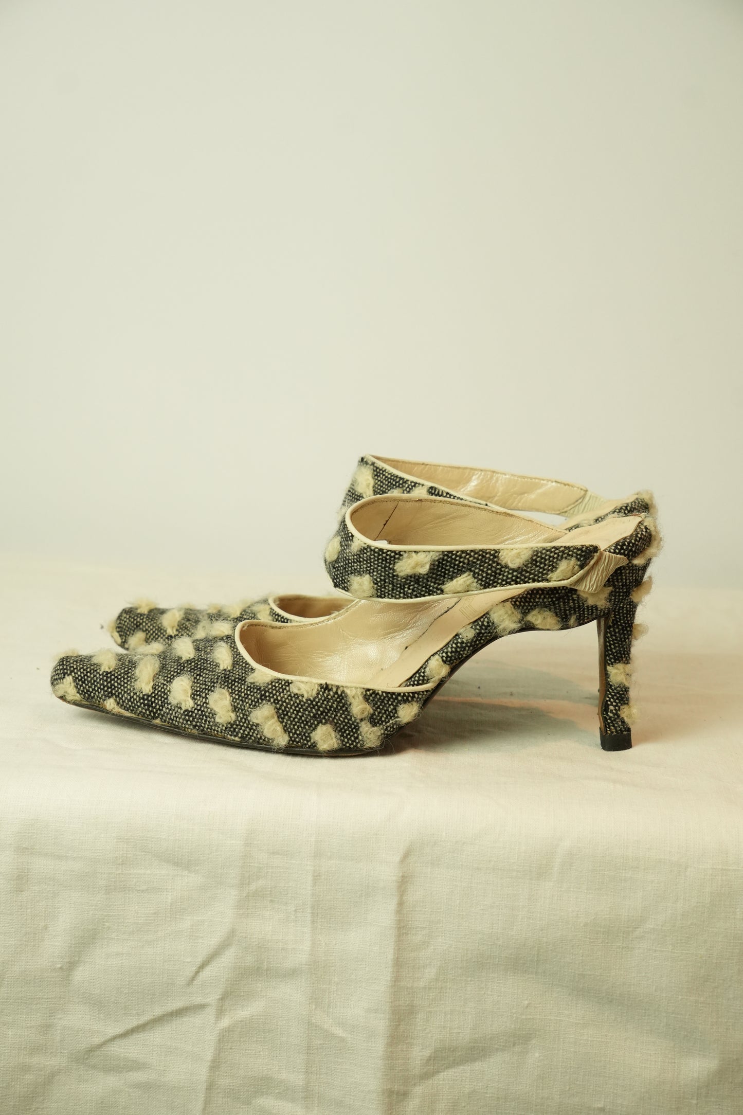 Christian Dior Tweed Dot Point Toe Heels