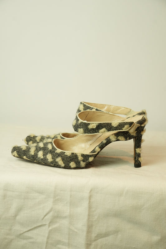 Christian Dior Tweed Dot Point Toe Heels Sz36.5